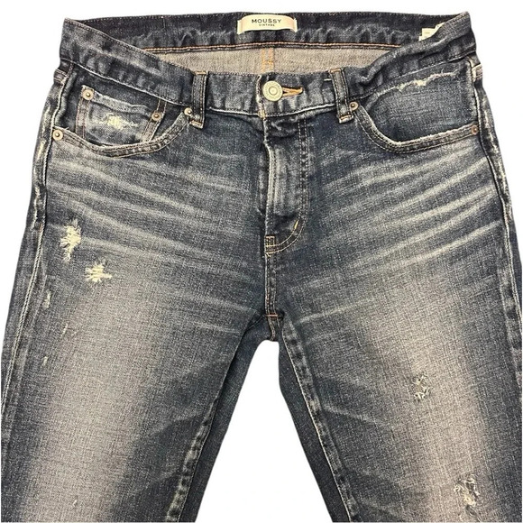 Moussy Vintage Skinny Denim Jeans Howa Cropped Destroyed Raw Hem Mid Rise - Picture 6 of 14
